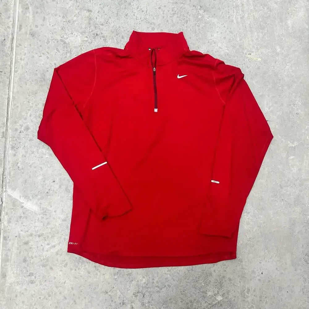 Nike Dri-FIT Running 1/4 Zip Pullover Red Long Sleeve Size XL